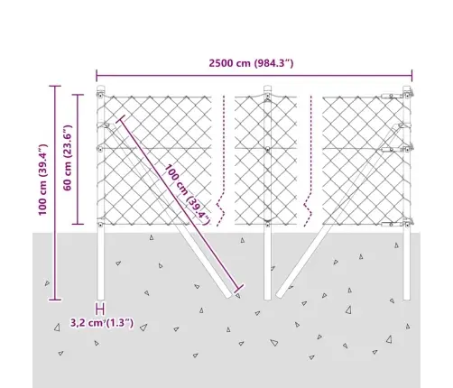 Žoga Stabu Komplekts Pelēka 0.6 X 25 M Cinkots Tērauds Vidaxl