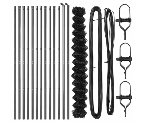 Žoga Stabu Komplekts Pelēka 1.5 X 25 M Cinkots Tērauds & Pvc Vidaxl