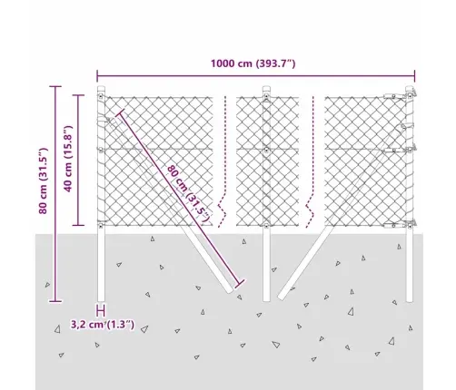Aiapost Hõbedane 10 X 0,4 M (40 X 40 Mm Võrk) Teras