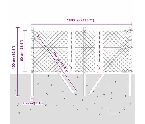 Grandinės Ryšio Tvora Su Stulpais Sidabro 0.6 X 10 M Plienas