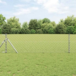 Ķēdes Žogs Ar Stabiem Sudraba 0.8 X 25 M Tērauds Vidaxl