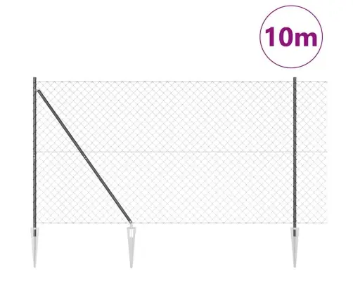 Ķēdes Žogs Ar Stabiem Pelēka 1.6 X 10 M Tērauds Vidaxl