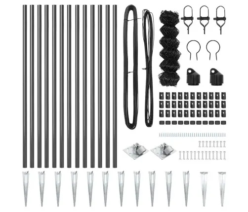 Ķēdes Žogs Ar Stabiem Pelēka 0.8 X 25 M Tērauds Vidaxl