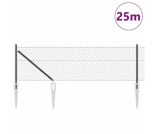 Ķēdes Žogs Ar Stabiem Pelēka 0.8 X 25 M Tērauds Vidaxl