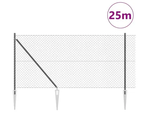 Ķēdes Žogs Ar Stabiem Pelēka 1 X 25 M Tērauds Vidaxl