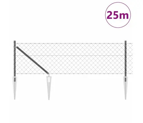 Ķēdes Žogs Ar Stabiem Pelēka 0.8 X 25 M Tērauds Vidaxl