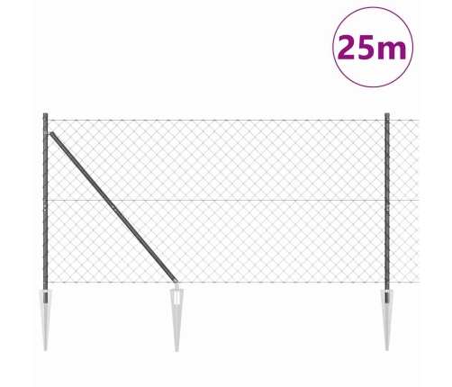 Ķēdes Žogs Ar Stabiem Pelēka 1.4 X 25 M Tērauds Vidaxl