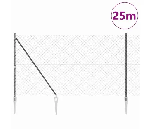 Ķēdes Žogs Ar Stabiem Pelēka 1.5 X 25 M Tērauds Vidaxl