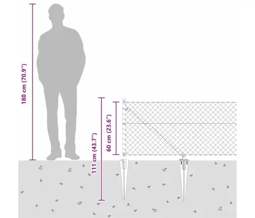Grandinės Ryšio Tvora Su Stulpais Sidabro 0.6 X 10 M Plienas