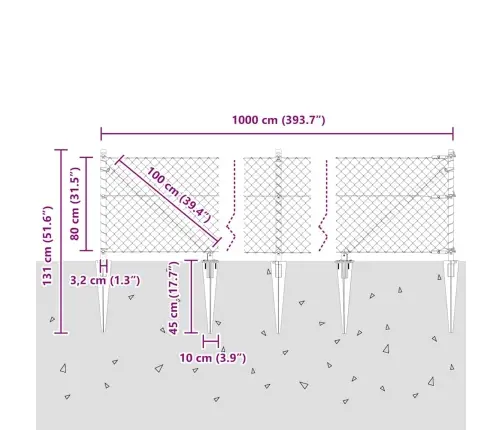 Aiapost Hõbedane 10 X 0,8 M (40 X 40 Mm Mesh) Teras