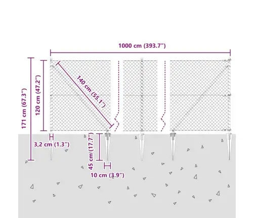 Žoga Stabu Komplekts Sudraba 10 X 1.2 M Cinkots Tērauds Vidaxl