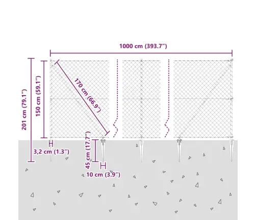 Žoga Stabu Komplekts Sudraba 10 X 1.5 M Cinkots Tērauds Vidaxl