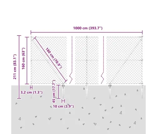 Žoga Stabu Komplekts Sudraba 10 X 1.6 M Cinkots Tērauds Vidaxl