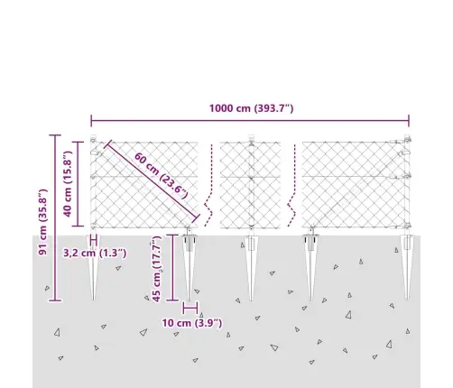 Ķēdes Žogs Ar Stabiem Sudraba 0.4 X 10 M Tērauds Vidaxl