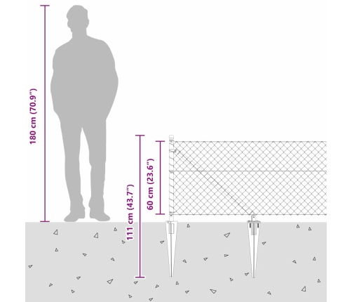 Ķēdes Žogs Ar Stabiem Sudraba 0.6 X 10 M Tērauds Vidaxl