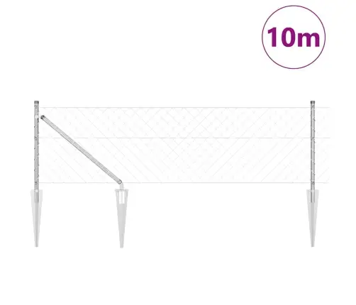 Ķēdes Žogs Ar Stabiem Sudraba 0.6 X 10 M Tērauds Vidaxl