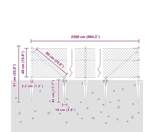 Žoga Stabu Komplekts Sudraba 25 X 0.4 M Cinkots Tērauds Vidaxl