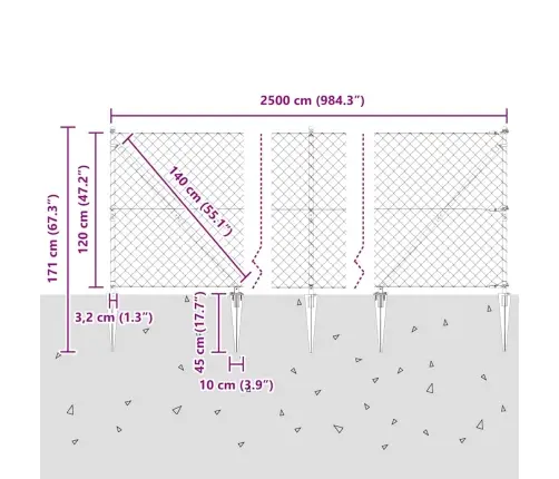 Žoga Stabu Komplekts Sudraba 25 X 1.2 M Cinkots Tērauds Vidaxl