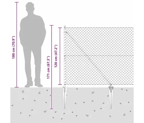 Žoga Stabu Komplekts Sudraba 25 X 1.2 M Cinkots Tērauds Vidaxl