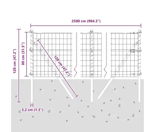 Eiropas Žogs Ar 13 Stabiem 0.8X25 M Galvanizēta Tērauda Zaļš Vidaxl