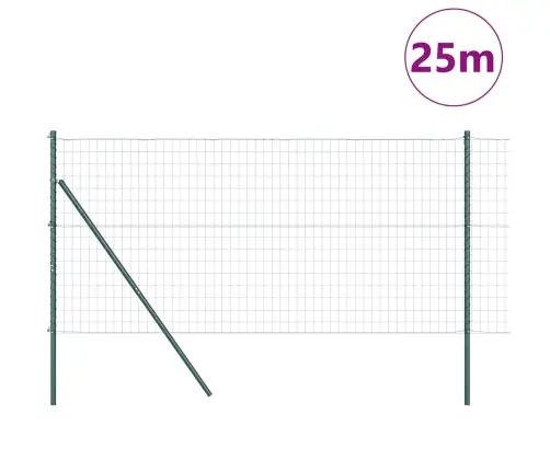 Euro Žogs Ar 13 Stabiem 1X25 M Cinkots Tērauds Zaļš Vidaxl
