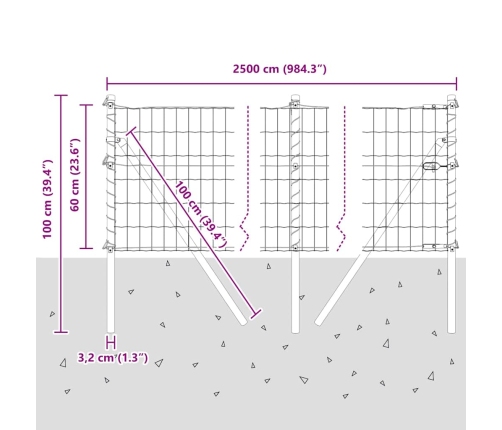 Eiro Žogs Ar 13 Stabiem 0.6X25 M Cinkots Tērauds Zaļš Vidaxl