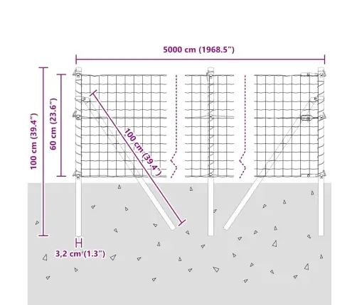 Eiropas Žogs Ar 13 Kolonnām 0.6X50 M Cinkotā Tērauda Zaļš Vidaxl