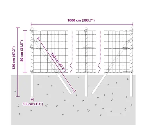 Tvora Su Stulpais Pilka 0.8 X 10 M Plienas