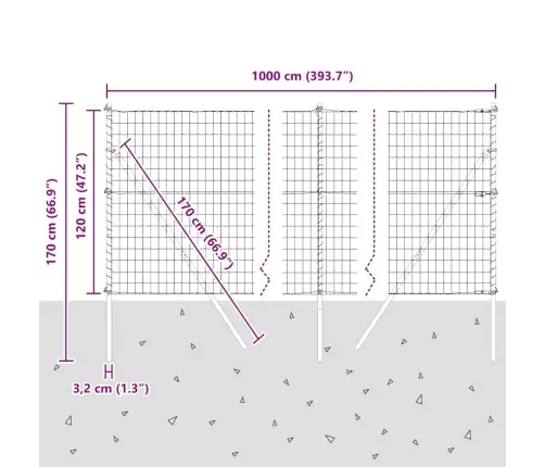 Eiro Žogs Ar 7 Stabiem 1.2X10 M Cinkota Tērauda Pelēks Vidaxl