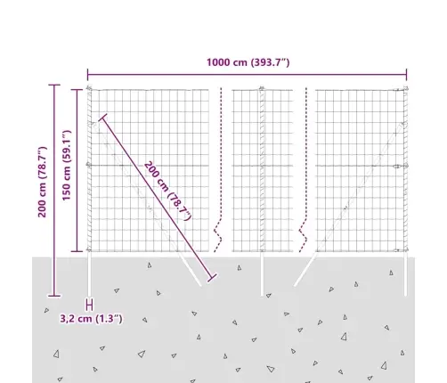 Eiro Žogs Ar 7 Stabiem 1.5X10 M Cinkota Tērauda Pelēks Vidaxl