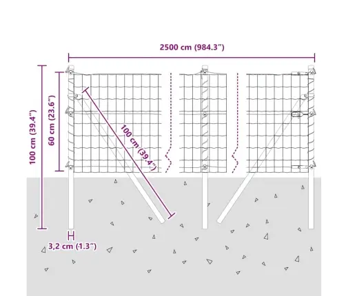 Eiropas Žogs Ar 13 Stabiem 0.6X25 M Cinkots Tērauds Pelēks Vidaxl