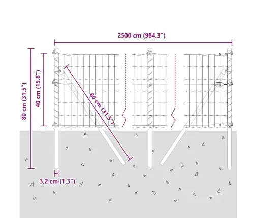 Tvora Su Stulpais Pilka 0.4 X 25 M Plienas