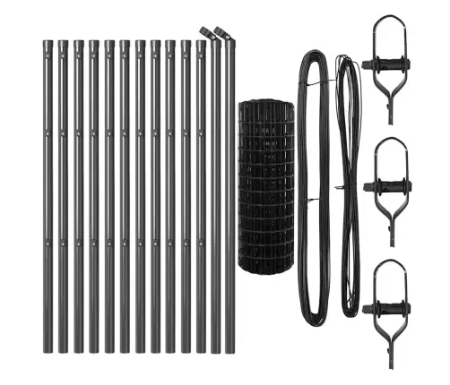 Eiro Žogs Ar 13 Stabiem 0.6X25 M Cinkots Tērauds Pelēks Vidaxl