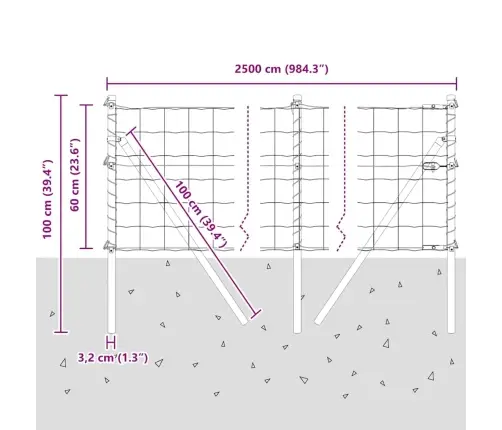 Eiro Žogs Ar 13 Stabiem 0.6X25 M Cinkots Tērauds Pelēks Vidaxl