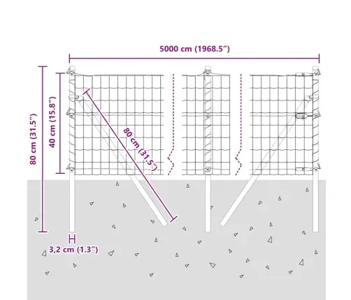 Tvora Su Stulpais Pilka 0.4 X 50 M Plienas