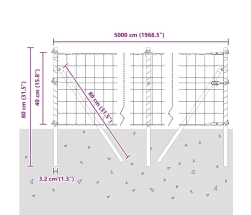 Euro Žogs Ar 13 Stabiem 0.4X50 M Cinkota Tērauda Pelēks Vidaxl