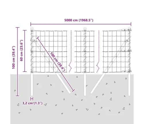 Vidaxl Eiro Žogs Ar 13 Stabiem 0.6X50 M Cinkota Tērauda Pelēks