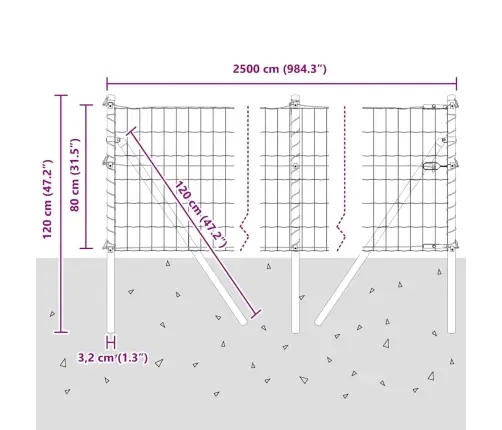 Eiro Žogs Ar 13 Stabiem 0.8X25 M Cinkots Tērauds Vidaxl