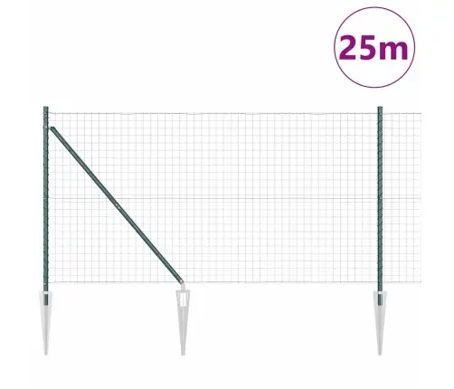 Eiropas Žogs Ar 13 Spikes Stabiem 1.2X25 M Cinkots Tērauds Zaļš Vidaxl