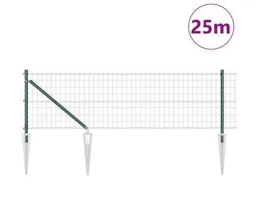 Eiro Žogs Ar 13 Dzelkšņiem 0.6X25 M Cinkots Tērauds Zaļš Vidaxl