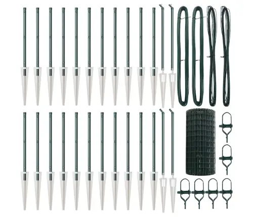Eiropas Žogs Ar 13 Ieduršanas Stabiņiem 0.4X50 M Cinkots Tērauds Zaļš Vidaxl