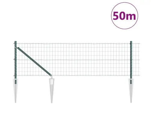 Euro Žogs Ar 13 Asu Stabiem 0.4X50 M Cinkots Tērauds Zaļš Vidaxl