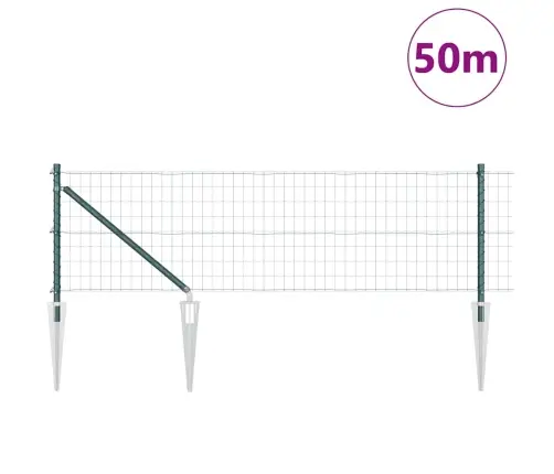 Eiro Žogs Ar 13 Dzelkšņiem 0.4X50 M Cinkota Tērauda Zaļš Vidaxl