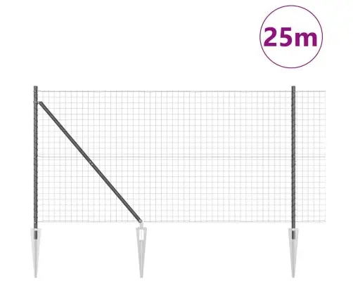 Eiropas Žogs Ar 13 Spikes Stiprinājumiem 1.2X25 M Cinkots Tērauds Pelēks Vidaxl