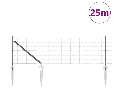 Eiropas Žogs Ar 13 Spike Postiem 0.6X25 M Cinkota Tērauda Pelēks Vidaxl