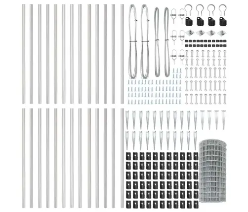 Eiro Žogs Ar 13 Stiprinājuma Stabiem 0.4X50 M, Cinkots Tērauds Vidaxl