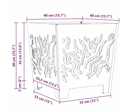 Uguns Bedre Kvadrātveida Melns 40X40X40 Cm Tērauds Vidaxl