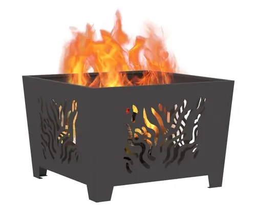 Uguns Bedrīte Kvadrātveida Melna 60X60X40 Cm Tērauds Vidaxl