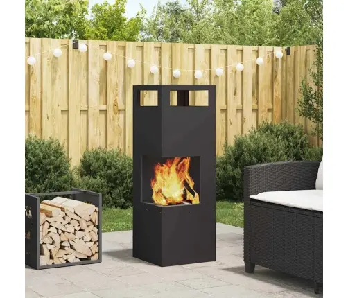 Ugunsgrēka Bedrīte Kvadrāts Melns 35X35X100 Cm Tērauds Vidaxl