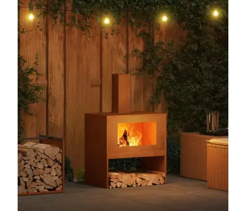 Ugunskurs Ar Skursteni 60X40X96 Cm Laika Izturīgs Tērauds Vidaxl